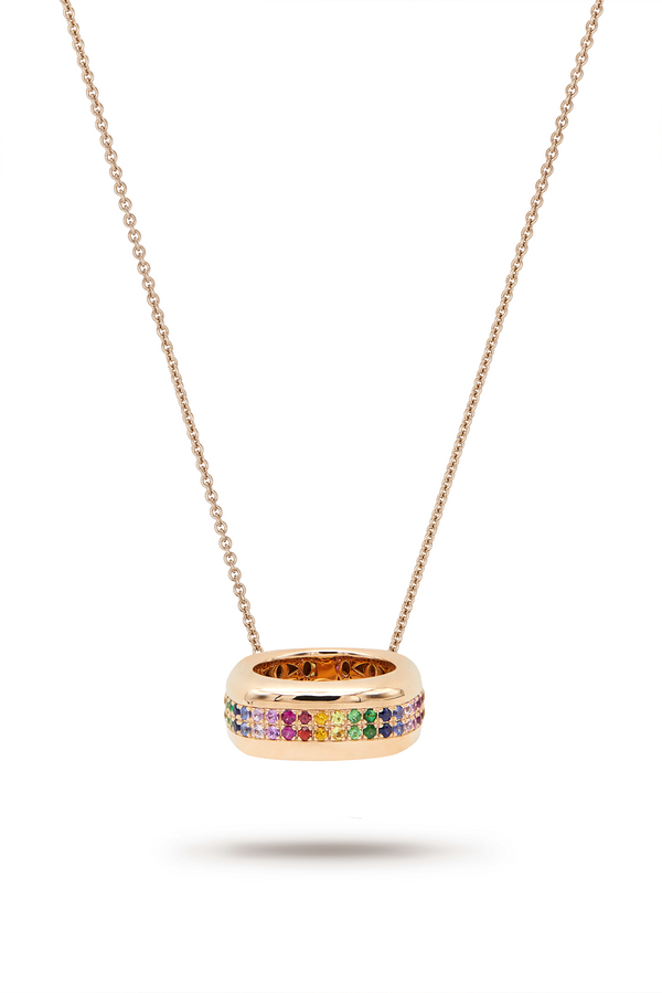 Rose gold scarf ring and necklace with rainbow sapphires belt