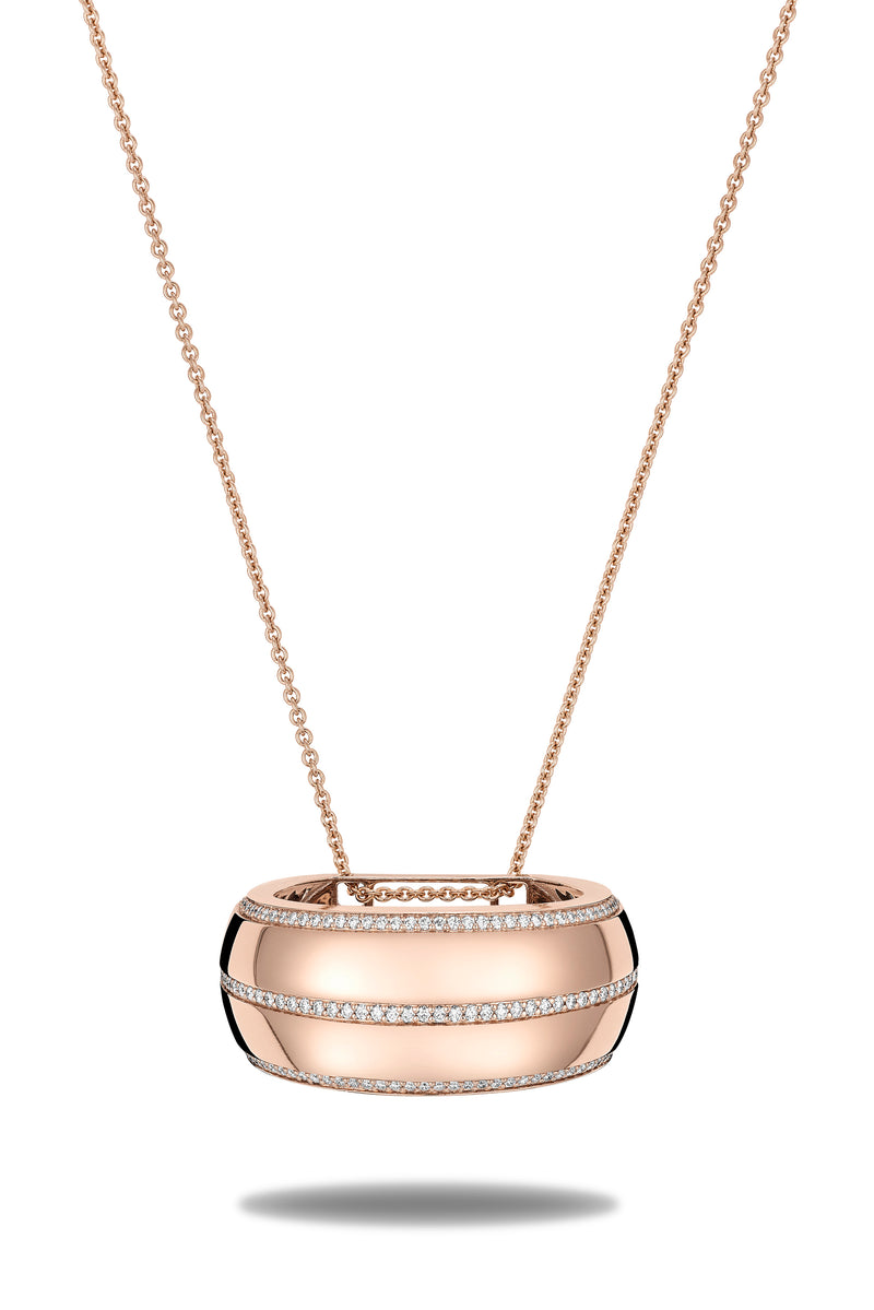 Tendance scarf necklace in 18 karat rose gold and diamonds. this scarf necklace is crafted in italy from 18 karat rose gold and white round cut diamonds