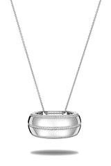 Scarf ring pendent on adjustable diamond chain. This 18 karat white gold and diamonds necklace features a pendent that secures and adorn your scarf. It's crafted in Italy from 18 karat white gold and features 3 rows of round cut diamonds.