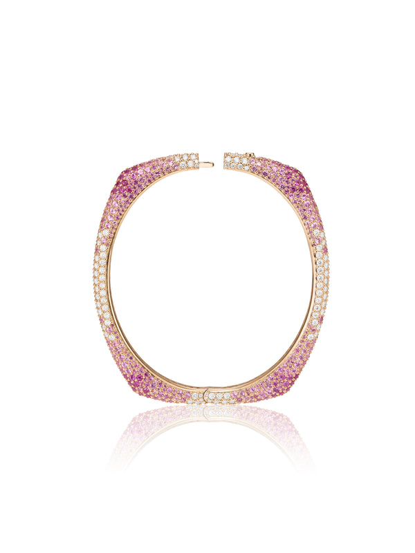 Rose gold bracelet with pavé degrdé of diamonds and pink sapphires