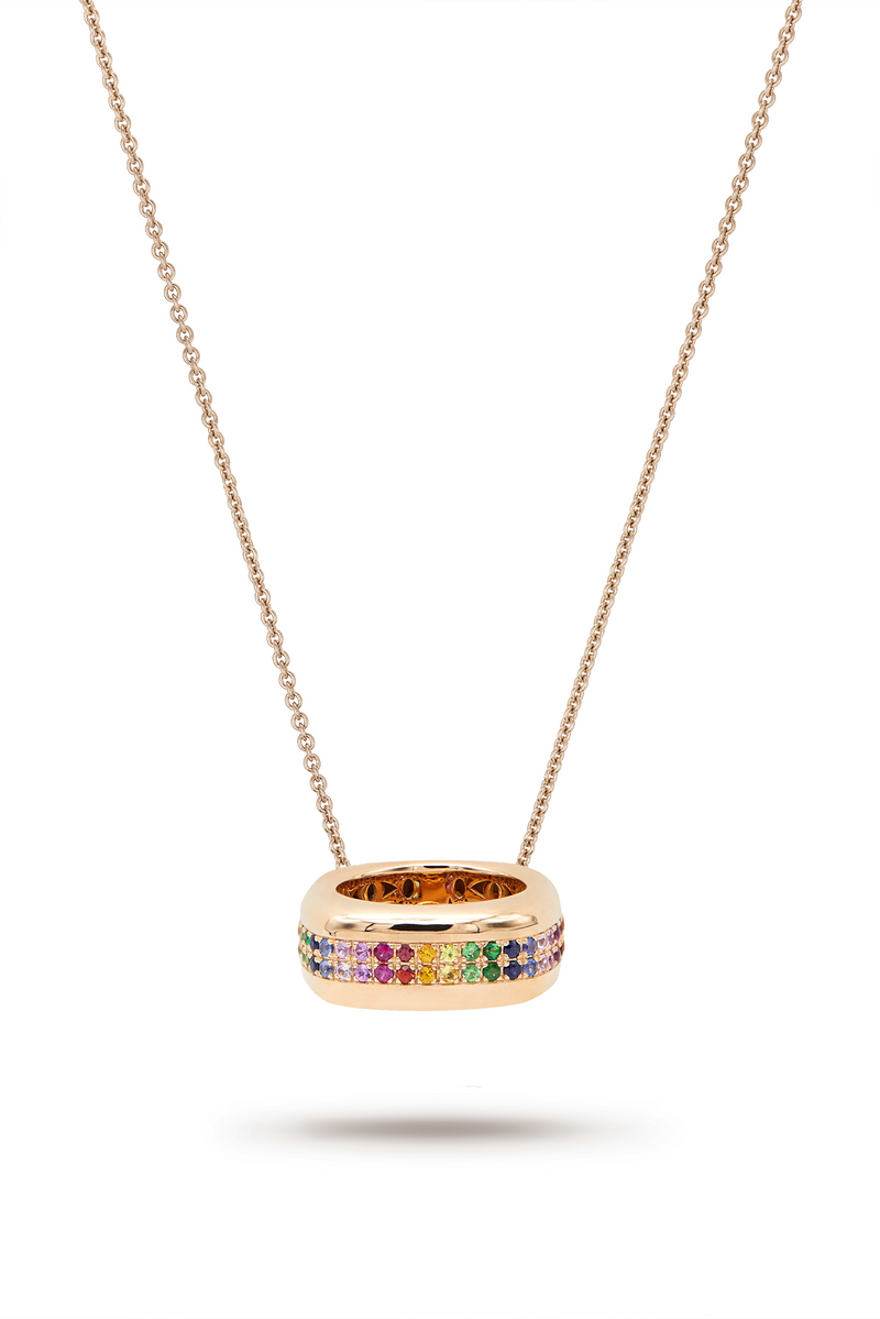 Rose gold scarf ring and necklace with rainbow sapphires belt