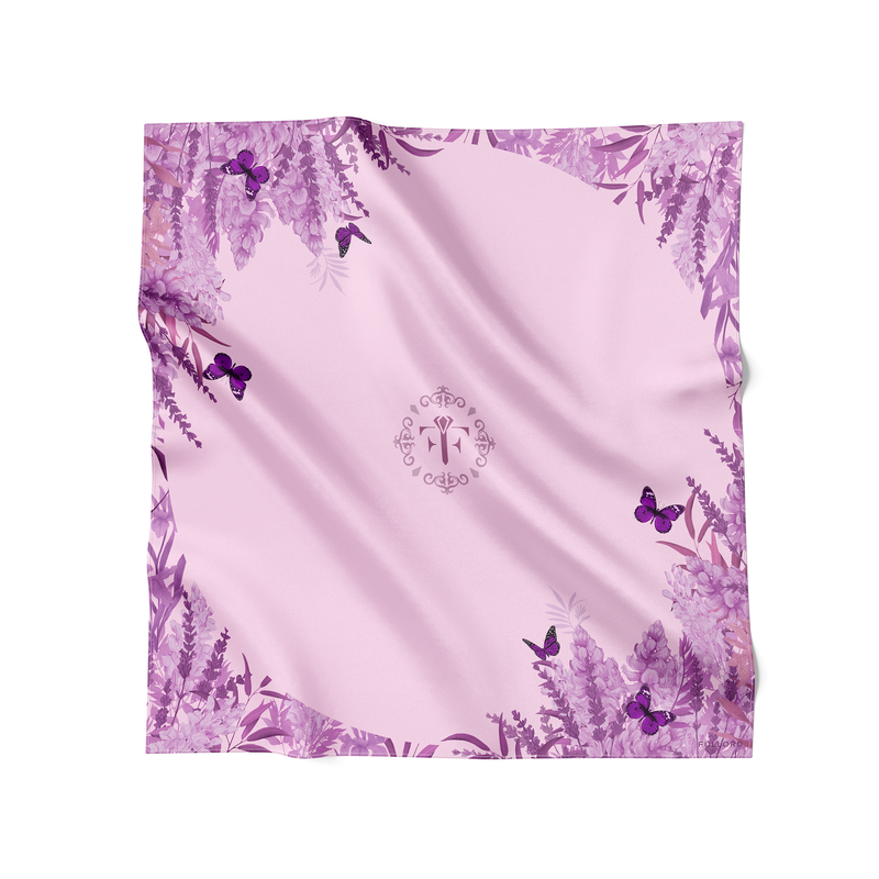 Lilac wool and silk shawl with flowers and butterflies