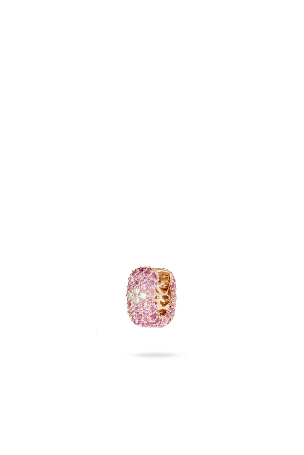 Rose gold monoearring with pavé degradé of diamonds and pink sapphires