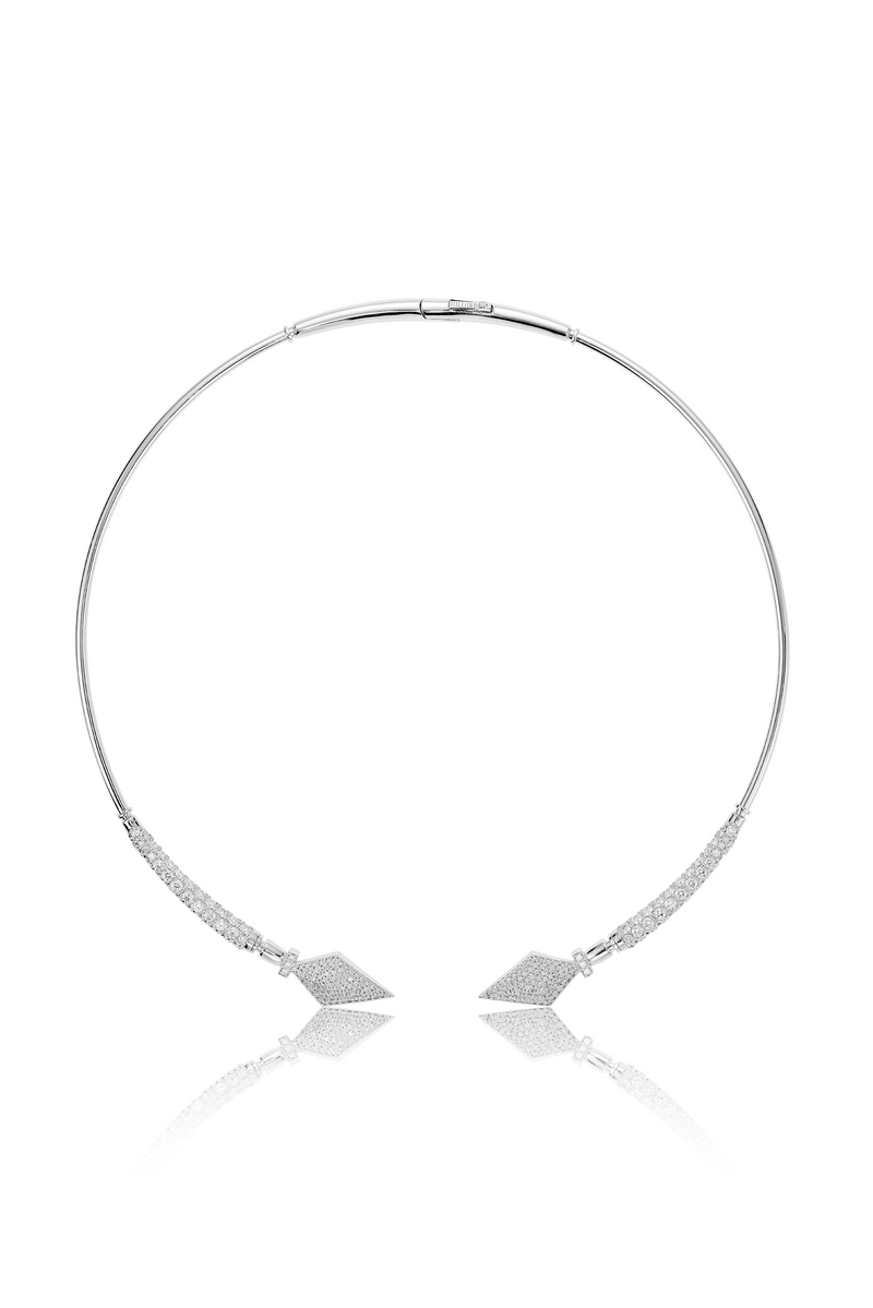 white gold arrow necklace with diamonds