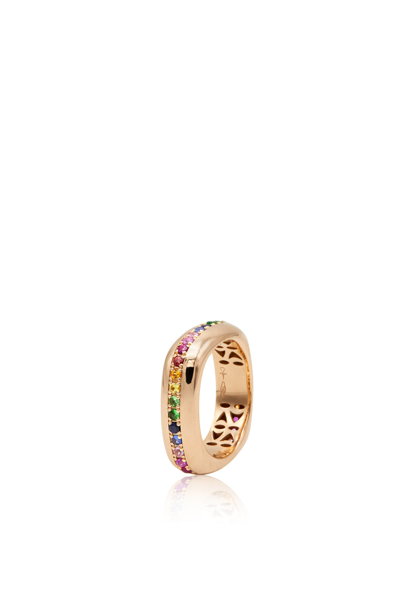 Rose gold ring with rainbow sapphires belt